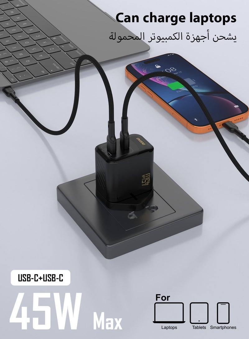 دوداو شاحن سامسونج 45 واط بتقنية GaN، شاحن سريع بمنفذي USB-C، شاحن جداري PD3.0 PPS صغير الحجم، شاحن تايب سي متوافق مع سامسونج Galaxy و iPhone 15 و Huawei، شاحن USB C سريع مع تحكم ذكي في درجة الحرارة - Image 4